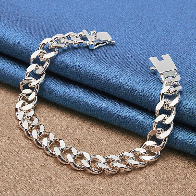 ALIZERO 925 Sterling Silver 10MM Chain Necklace Bracelet Set for Man Woman Luxury Wedding Engagement Party Jewelry jewelry set silver jewelry silver jewelry set