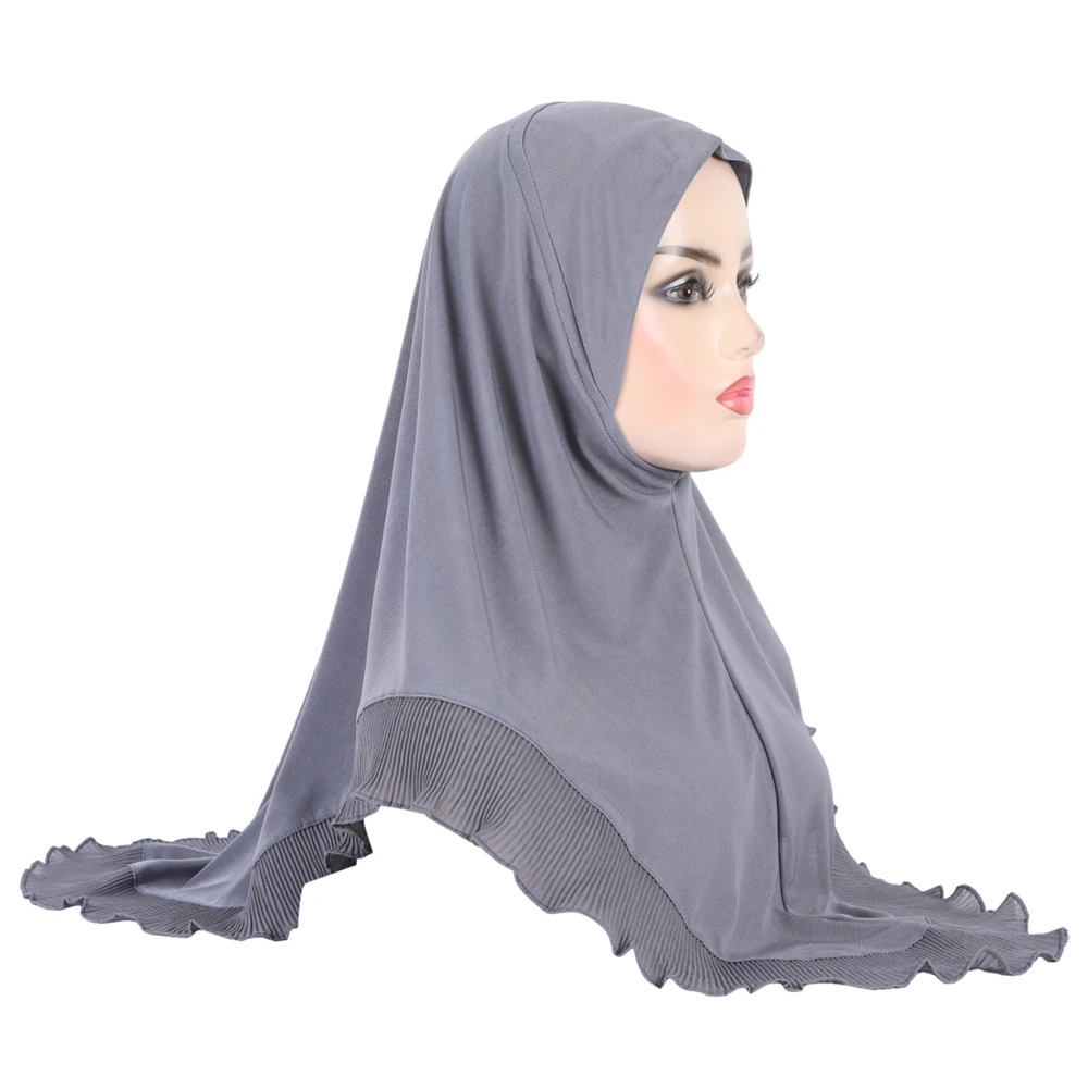 High Quality Muslim Amira Hijab with Ruffles Pull On Islamic Scarf Head Wrap Pray Scarves Women\\\'s Headwear Headscarf Turban Hat