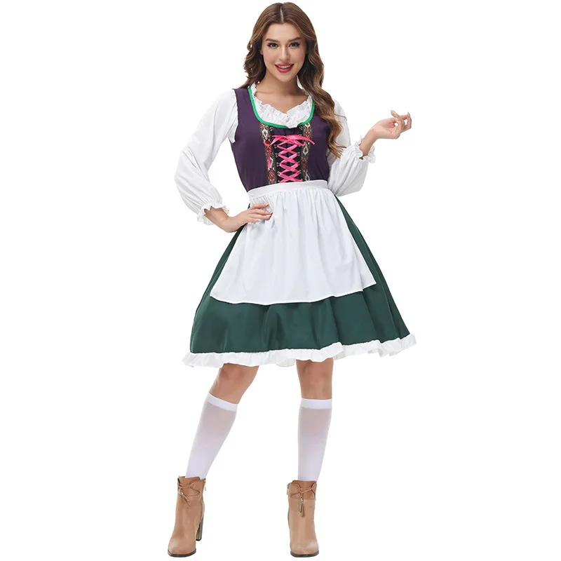 

2023 Germany Bavaria Oktoberfest Women Girls Beer Costume Dirndl Dress Apron Set Outfit Halloween Beer Maid Fancy Dress