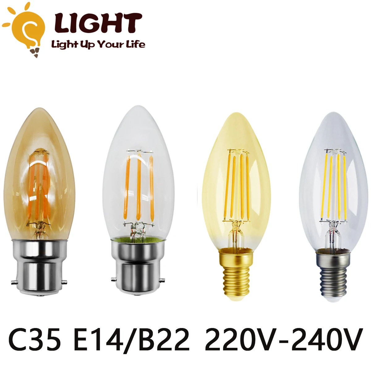 필라멘트 C35 전구 E14 B22 4W 플리커 없음, 470LM 봄빌라 220V-240V 빈티지 램프, 2700K 4000K, 집 장식에 적합