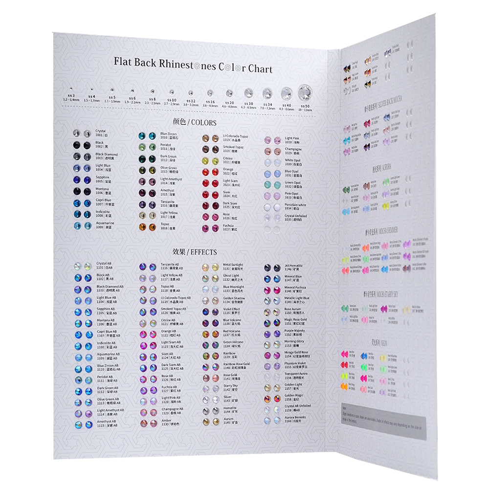 

QIYI Rhinestone Color Chart Over 150 Colors Non Hotfix /Hot Fix Rhinestone Crytsal Strass Color Card for Choosing Colors