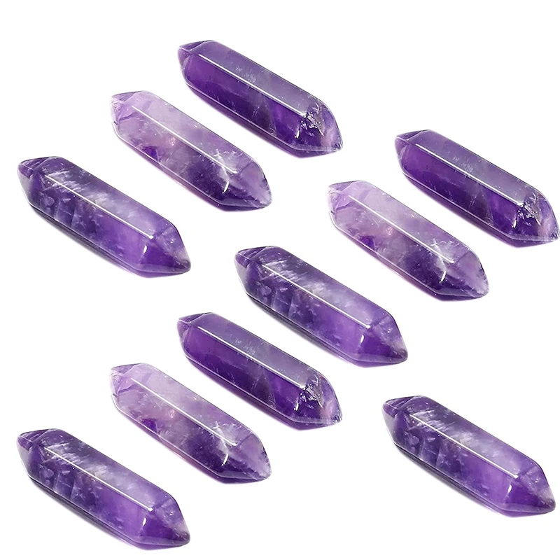 

HOT SALE Natural Amethyst Crystal Point 10 PCS Hexagonal Healing Reiki Quartz Stones Bulk For Jewelry Making
