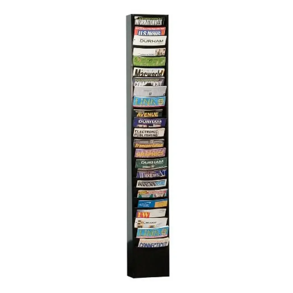 Black Cold Rolled Steel Vertical Literature Rack 23 Contour Pocket Organizer Height 65.5" Width 9.75" Depth 4.125" Cold Rolled 2