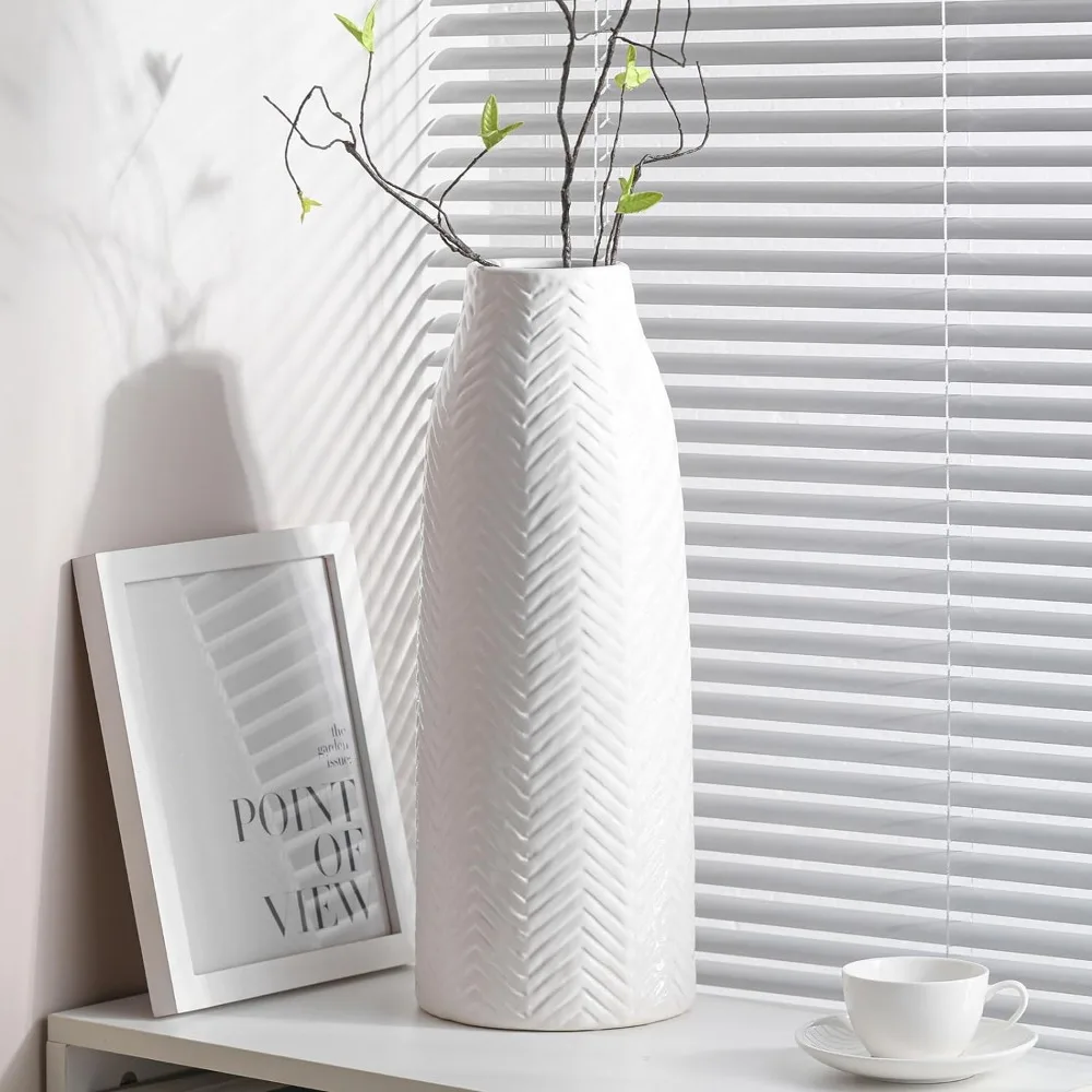 

Tall Vases for Living Room/Bookshelf Vase Large White Vase- Ceramic Vase for Home Decor Flower Vase for Centerpieces Mantel