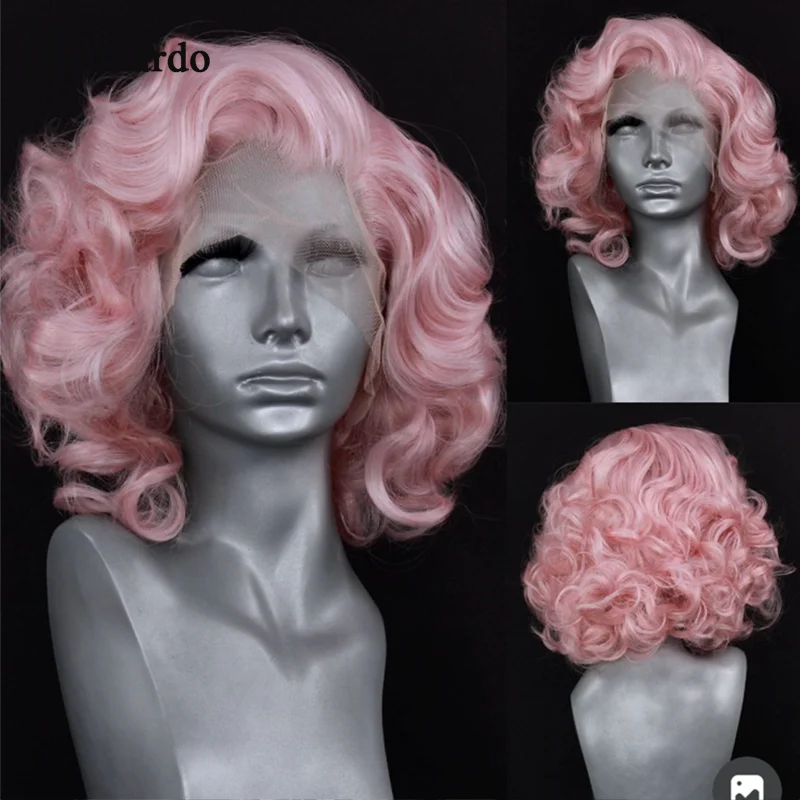 Bernardo Pink Wig Short Synthetic Lace Front Wig Heat Resistant Fiber Hair BOb Wigs Natural For Black Women Cosplay Side Part