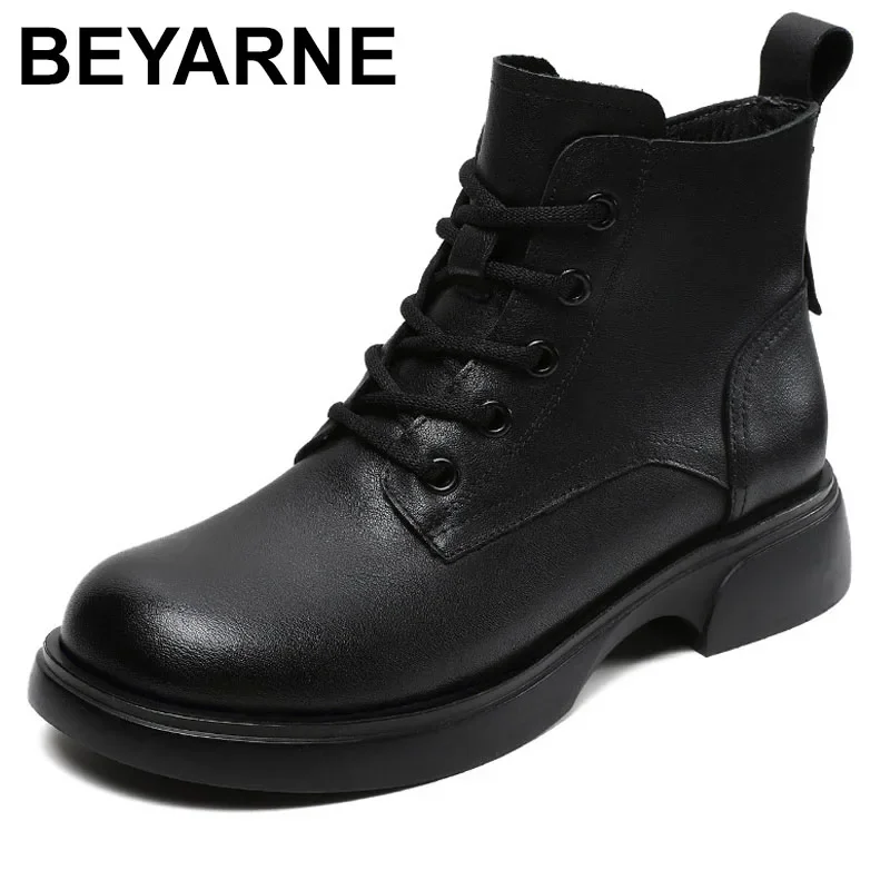 

Women Genuine Leather Boots 2024 Handmade Retro Style Flat Heel Ankle Boots For Women British Style Winter Warm Shoes