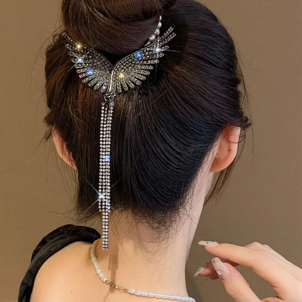 Angel Wing Rhinestone Hair Clips Styling Pearl Tassel Claw  display picture 1