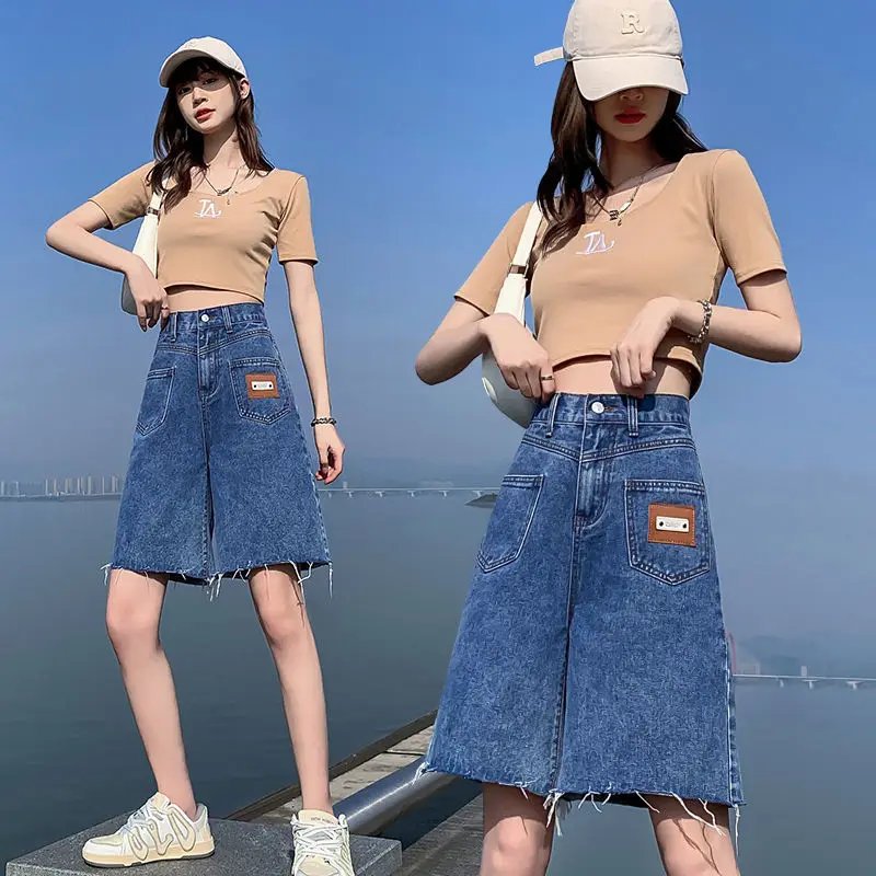 Baggy Shorts Women Long Wide Summer Shorts Jeans High Waist Y2K Blue Biker Bermuda Shorts Woman 4XL 5XL 6XL Denim Half Pants