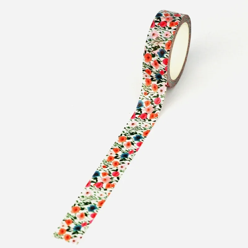 새로운 1PC 10M 장식 손으로 그린 ??블루 핑크 꽃 Washi Tapefor Scrapbooking 저널링 접착 마스킹 테이프 귀여운 고정 장치