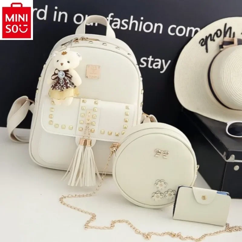 MINISO Disney Princess Cute Bow Fashion Luxury Brand High Quality PU Backpack Women's Sweet Versatile Backpack