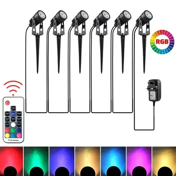 Led 정원 조명 잔디 램프, 야외 방수 스포트라이트, RGB 디밍, 고휘도 조경 조명, 그라운드 램프, 2, 4, 6, 8/10 in 1