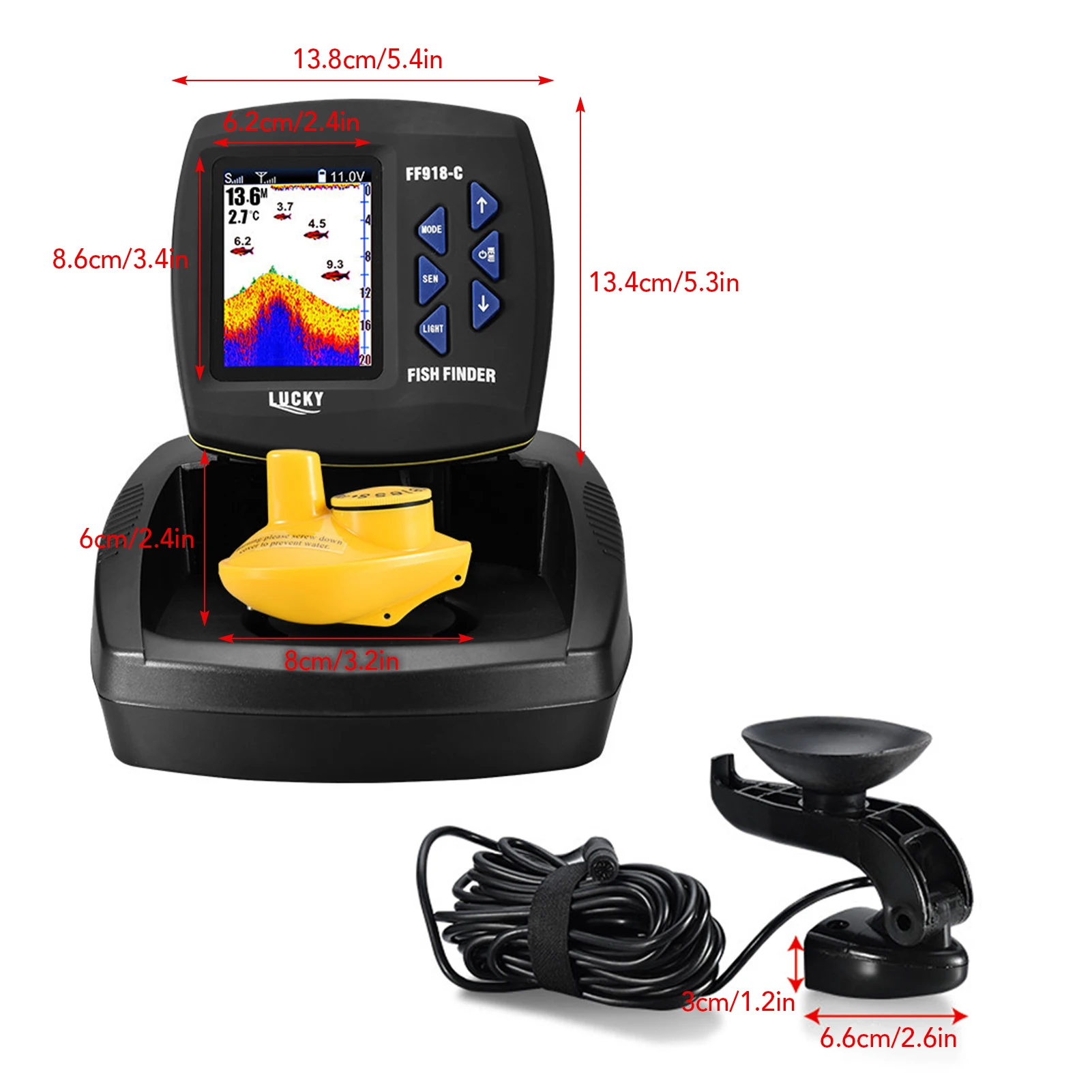 Fish Finder Fishing Accessories FF918 Wireless Sonar Sensor Depth Finder Locator with Wired Transducer for Boat Kayak Fishing