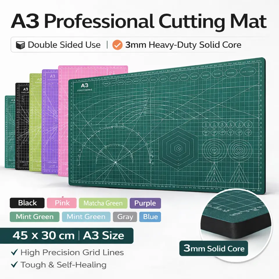 A3 Self-Healing Cutting Mat 45x30cm 3mm Thick Heavy Duty PVC Solid Core Double Sided Grid Craft DIY Office Tool image 1