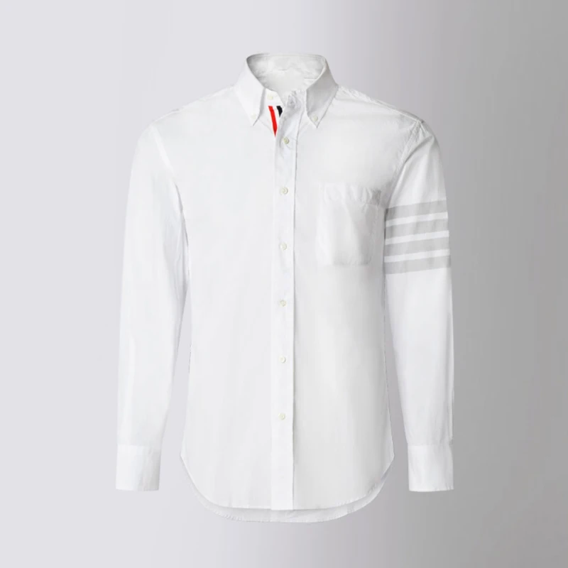 

Мужская рубашка с отложным воротником и 4 полосками, Мужская одежда, повседневная оксфордская облегающая корейская модная блузка с длинными рукавами TB