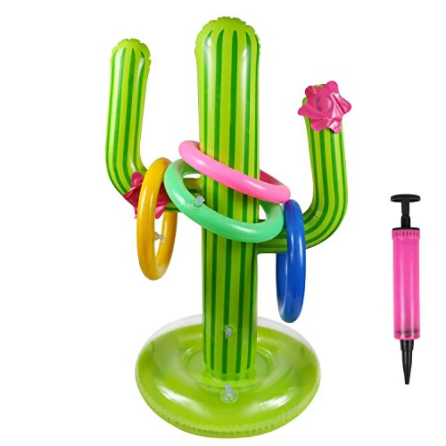 Inflatable Cactus Game Set Target Floating Swimming Ring Toss Includes Cactus, 4 Rings For Fiesta Party Accessor_voghion.com