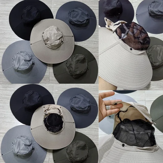 Summer 15CM Large Brim Sun Hat Men Women Breathable Fishing Caps Sun UV Protection Mesh Fisherman Hat Hiking Outdoor Beach Cap 6