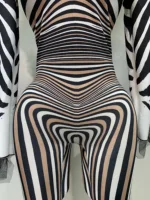 Women Long Sleeve Zebra Stripes Bodycon Jumpsuit Two Piece Set Birthday Party Nightclub Stage Performance Halloween Rompers - Image 6