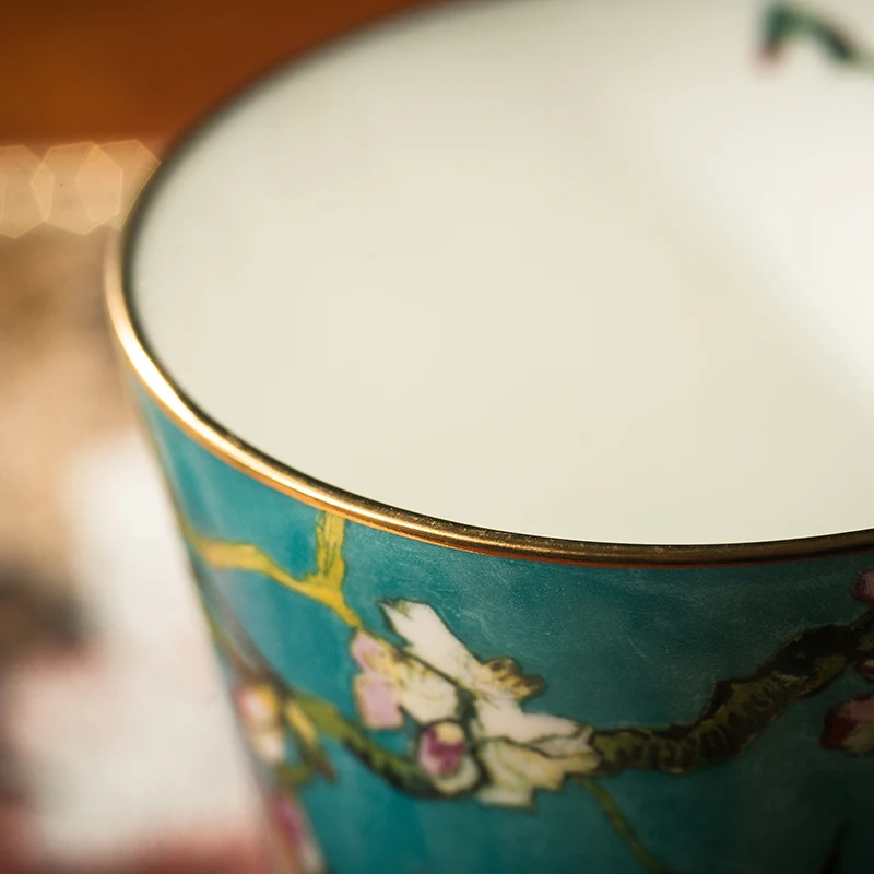 Chinese Style Ceramic Gift Cute Mug, Home Personal Office Creative Hand Drawn Flower Patterns, Milk Water Coffee Cup, 430ml, 1Pc