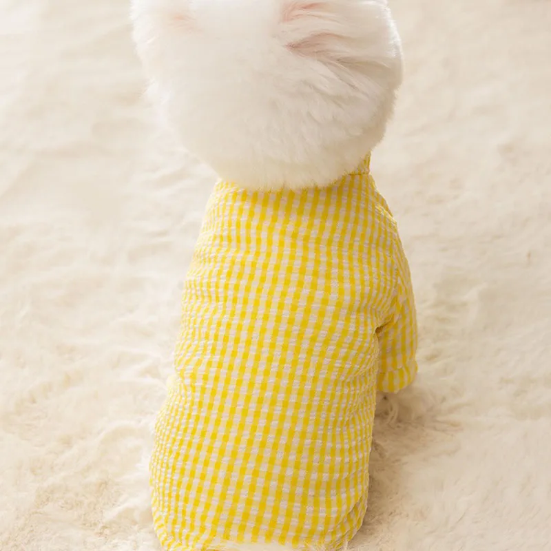 Yellow Plaid Teddy Cotton Coat Pet Winter Clothes Puppy Two Legged Cotton Coat Poodle Warm Thickened Solid Color Clothes