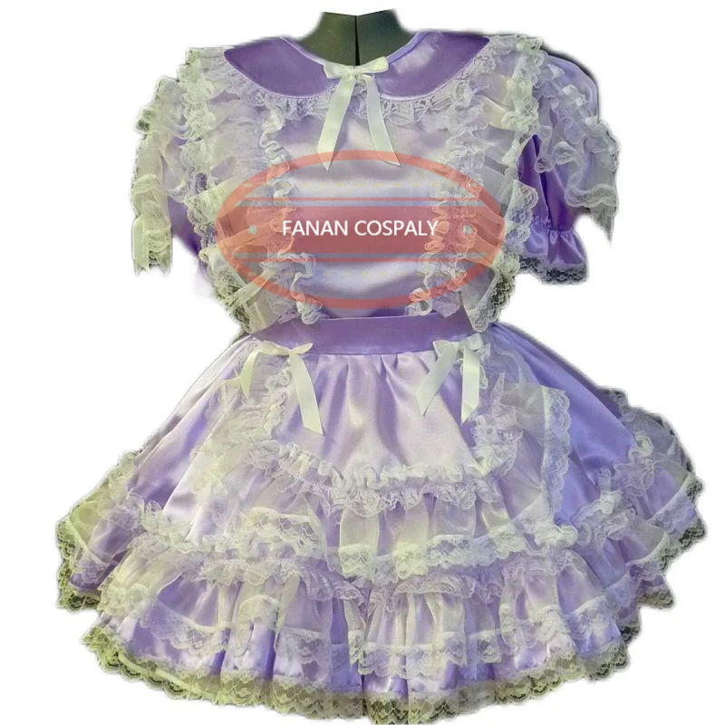 

Платье кружевное атласное кружевное, пикантное гигантское для взрослых и малышей, фиолетовое, белое, для ролевых игр, макияжа, горничной, индивидуальный пошив, разные цвета