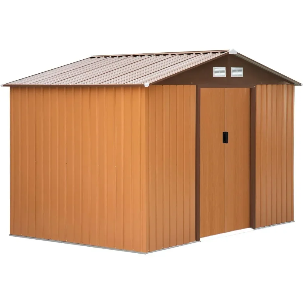 

9' x 6' Outdoor Storage Shed,Garden Tool House with Foundation,4 Vents,and 2 Easy Sliding Doors for Backyard,Patio,Garage,Yellow