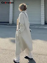  Cotvotee Wool Coat for Women 2022 Fashion Elegant Women Coat Office Lady Turn Down Collar Double Breasted Loose Long Coat Women 