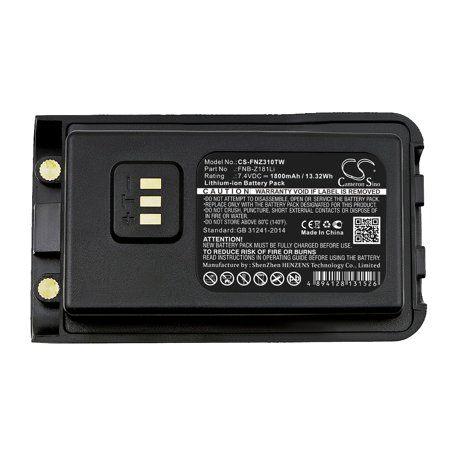 

Two Way Radio Battery For Vertex FNB-Z181Li EVX-C31 VZ-30 VZ-30-G6-4 VZ-30-D0-5 1800mAh / 13.32Wh Li-ion