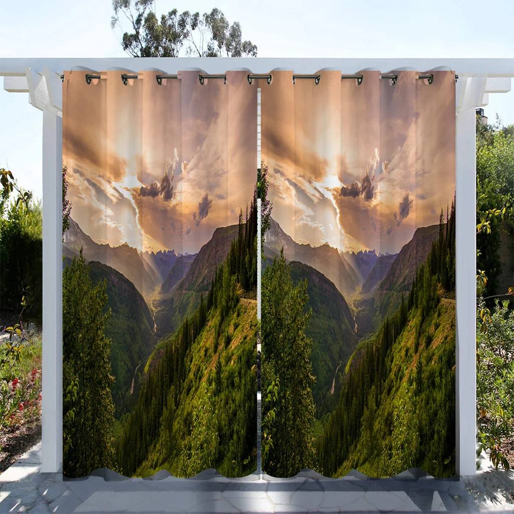 1 pc, Landscape Forest Printed Waterproof Outdoor Curtains for SunProtection and Decoration in Living Room, Bedroom, andKitchen 5