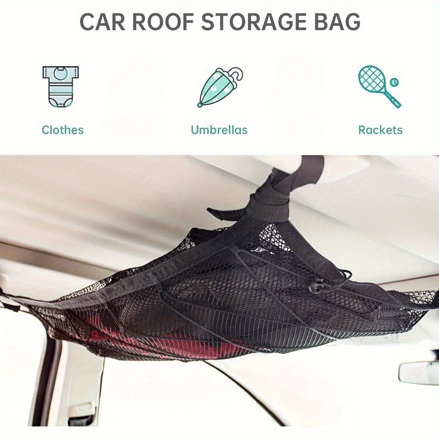 New-Car Ceiling Storage Net Pocket Roof Interior Cargo Net Bag Car Trunk Storage Pouch Sundries Storage Organizer Black