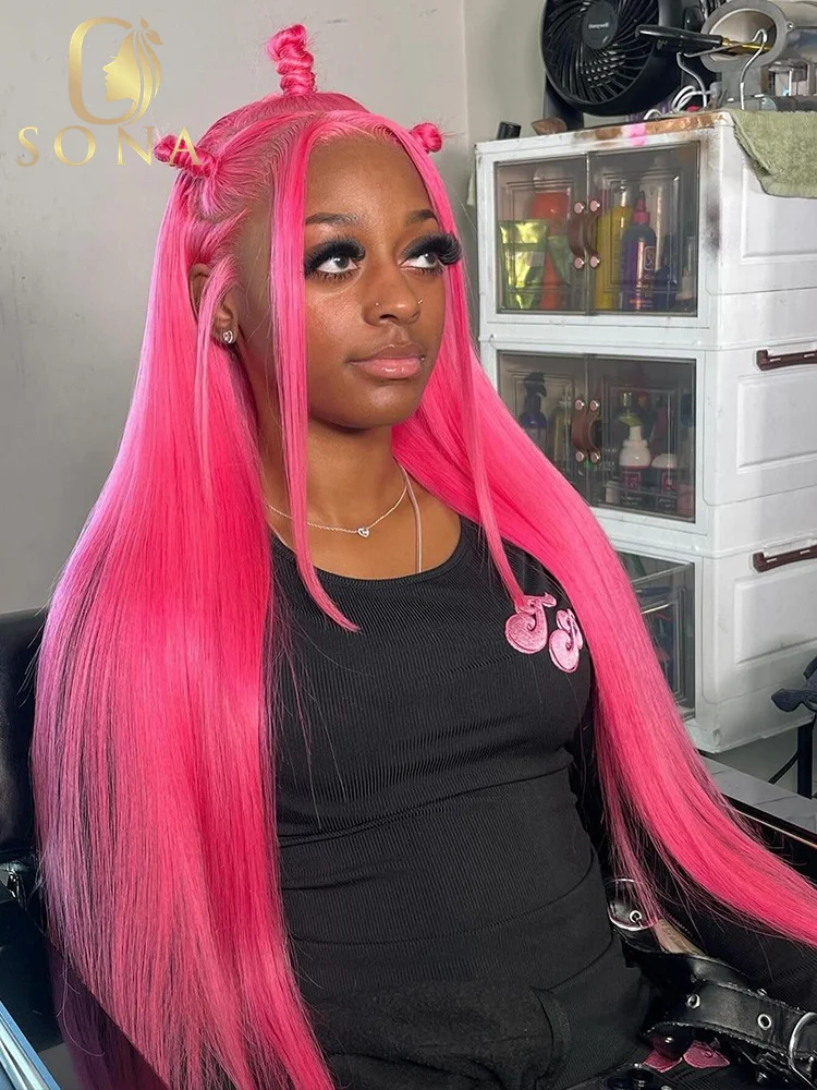 

Pink Body Wave 13x6 Transparent Lace Front Wig Human Hair Straight 13x4 HD Lace Frontal Wig 180 Density Brazilian Hair 32inches