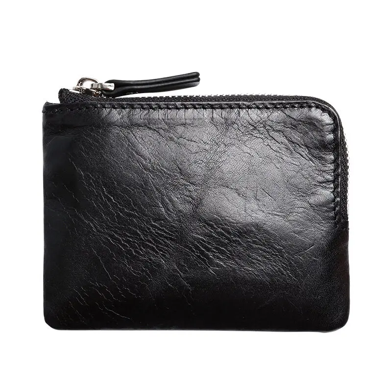 Retro Genuine leather Mens and Women Small Keys Bag Zipper Coin Purse Credit Card Holder Mini Wallet with Key Ring Keychains