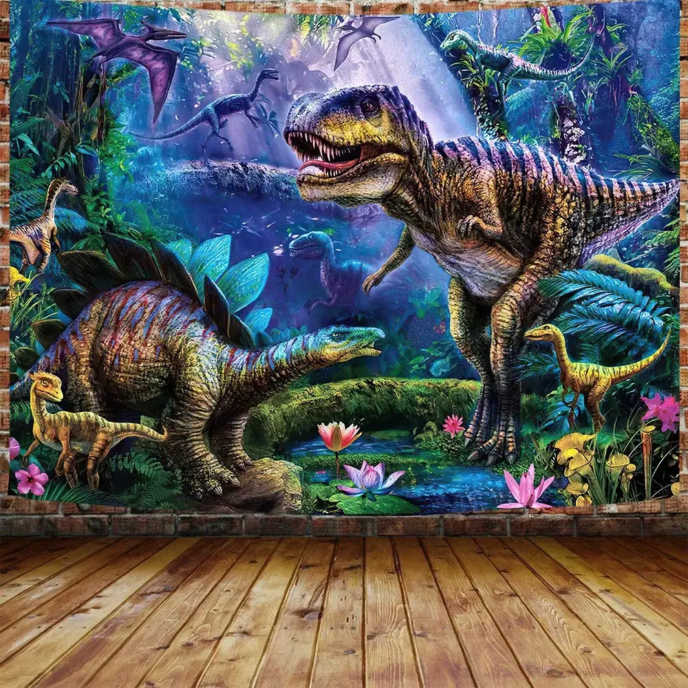 

*Dinosaur Tapestry Jurassic Wild Ancient Animals Wall Hanging Nature Forest Tapestries Dino Wall Blanket Cloth Boys Bedroom Deco