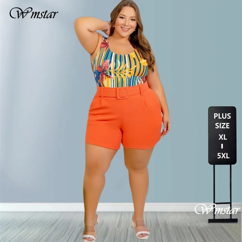 Plus Size Women Clothing Two Piece Set Sexy Print Jumpsuit And Shorts