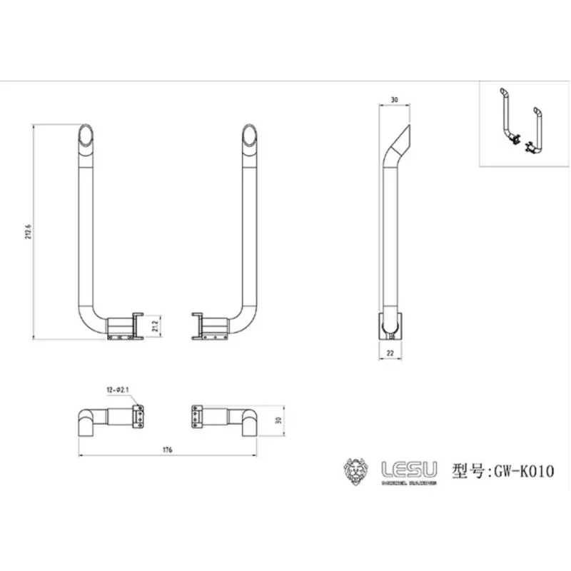 LESU Für 1/14 RC DIY Tamiya American King Truck Modell Auspuffrohr Metall Autoteile Outdoor TH10209 RC Zubehör – Detail 1