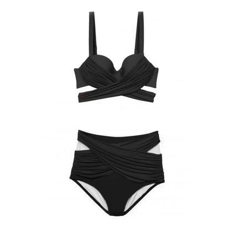 Black Bikini Set For Women Large Size Two Piece Swimwear Solid Large Breast  Swim Wear May Female High Waist Beach Big Trikini - Bikinis Set - AliExpress