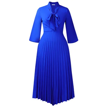 Abito Elegante da Donna a Linea A, Lunghezza Midi, con Collo a Fiocco, Maniche 3/4, Orlo Irregolare, Outfit Casual Chic per Ufficio, Affari, Feste, Novità