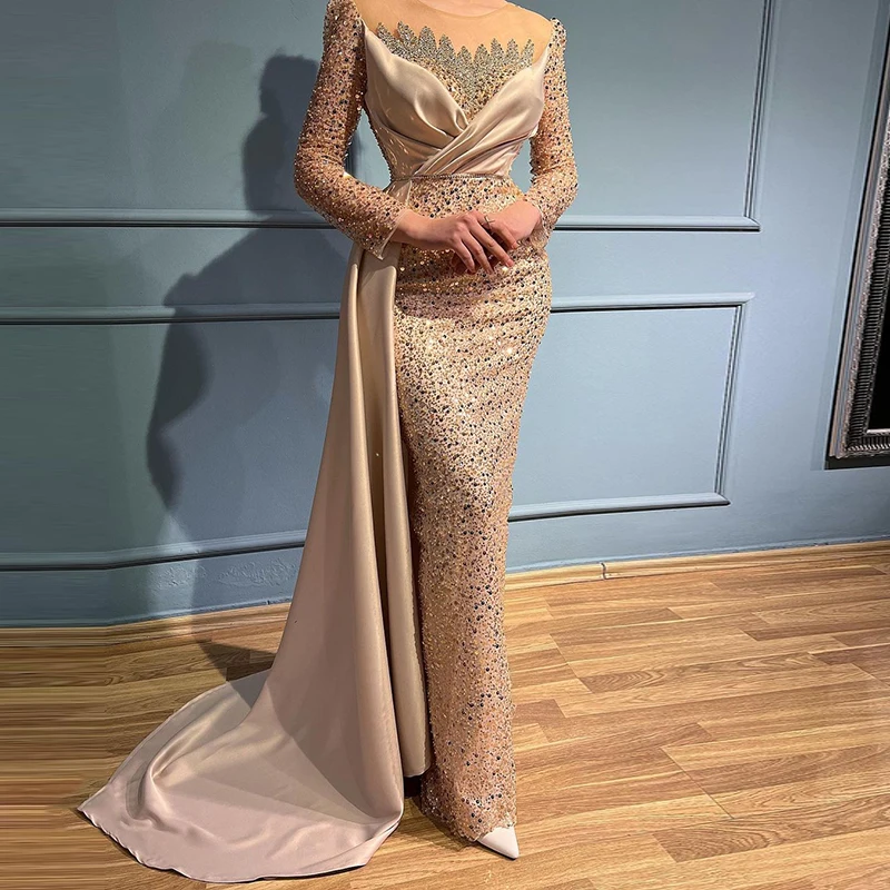 Muslim Blue A Line Cape Sleeves Beaded Luxury Dubai Long Evening Dresses Gowns 2025 For Women Wedding Party LA72153