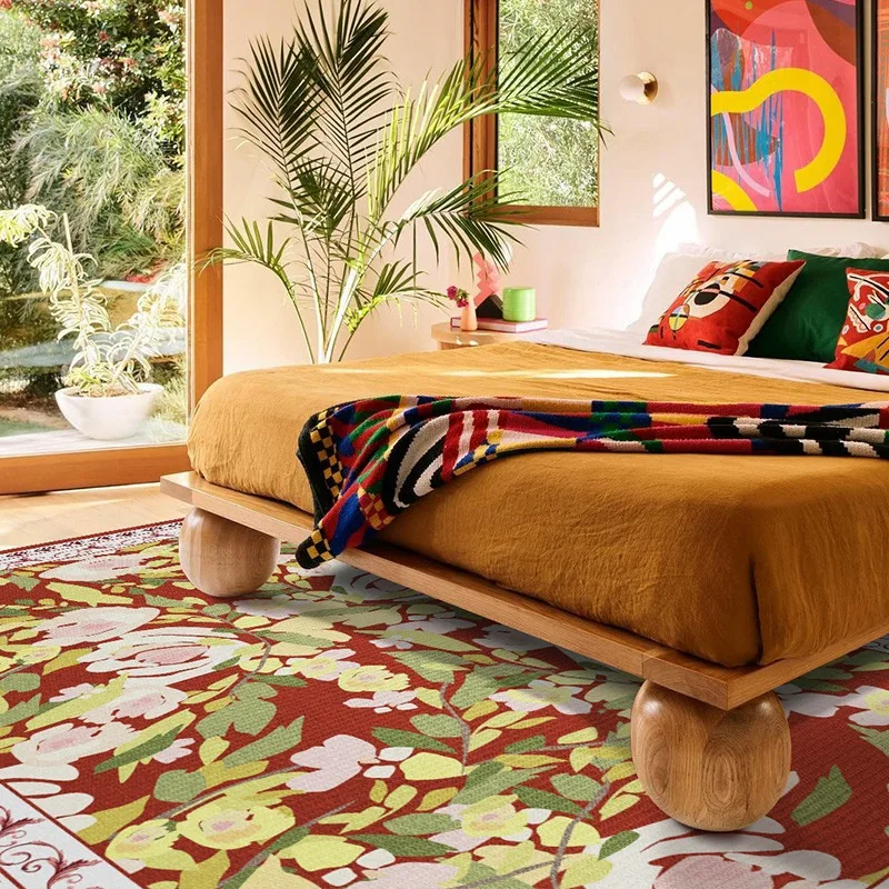 French Living Room Carpet Pastoral Style Floral Print Bedroom Bedside Plush Rug Large Area Stylish Coffee Table Floor Mats Ковер