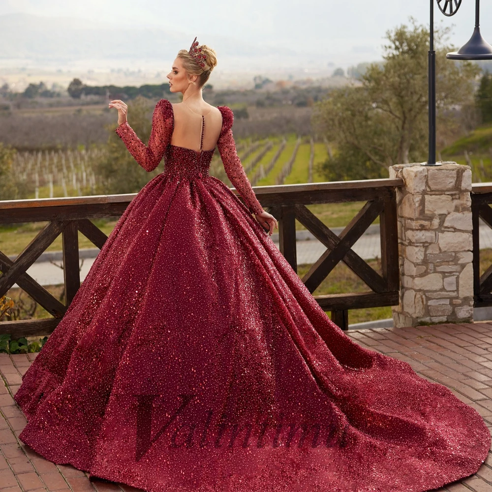 Valintimu Modern Long Sleeves Evening Dresses For Wedding Quinceanera Dresses Beadings Sequin Bling Robes De Soir&eacute;e