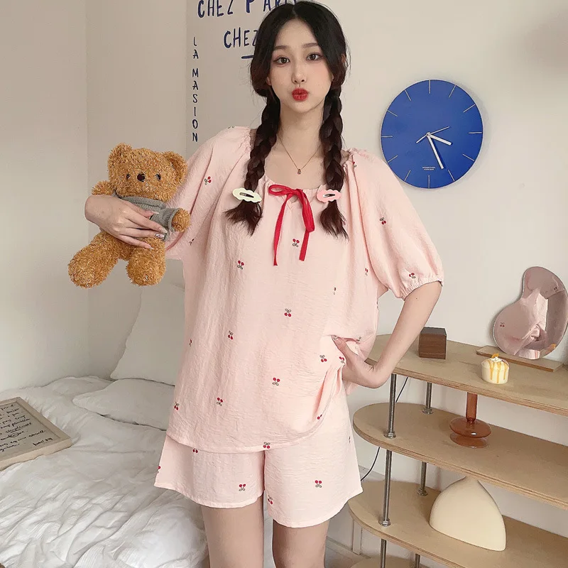 Pajamas, Women's Summer Cotton Short Sleeved Shorts, Small Floral Home Wear Two-piece Set, Can Be Worn Externally