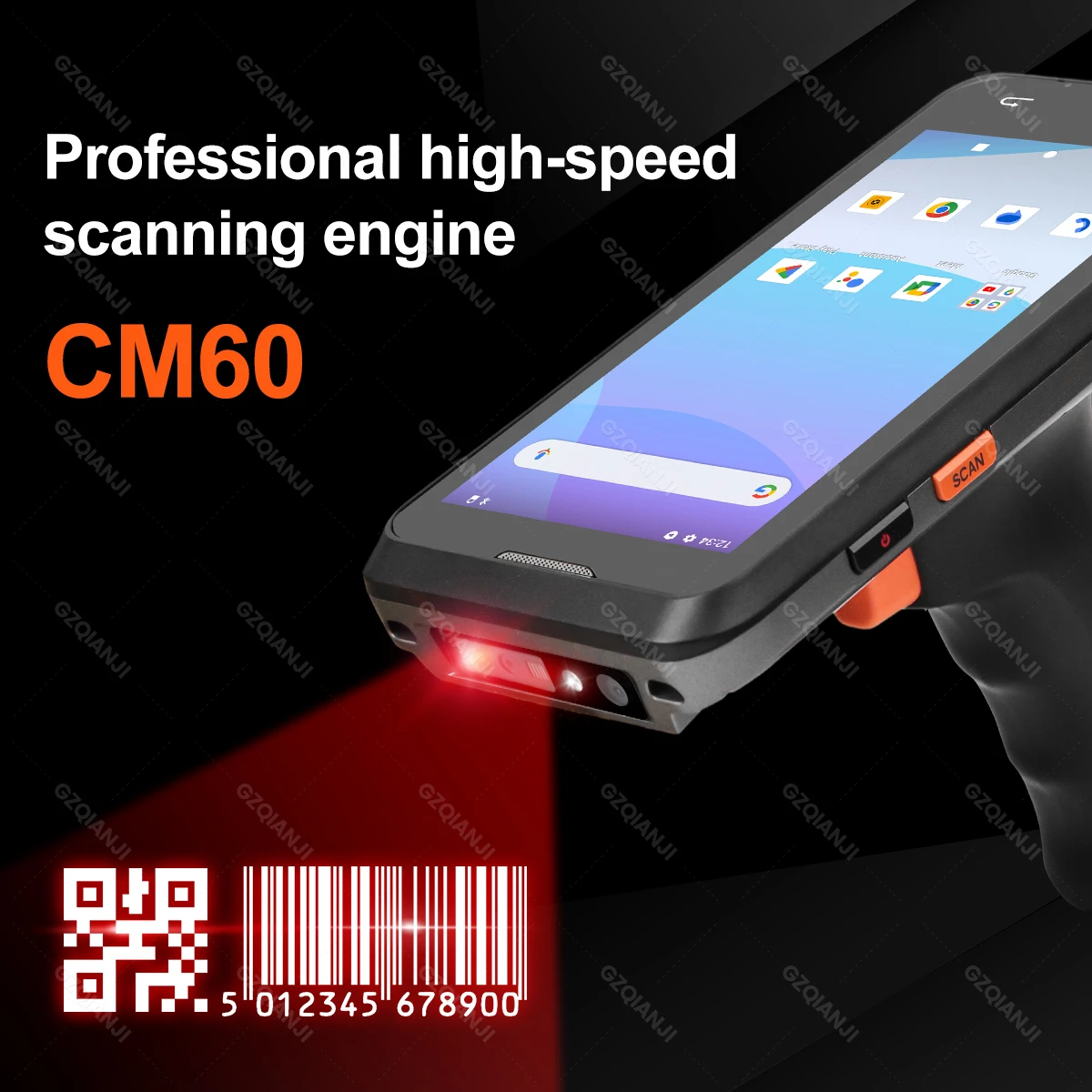 모바일 핸드헬드 바코드 스캐너 리더기, 4G 안드로이드 13, 그립 포함, 산업용 단말기, PDA, 2DCM60, 데이터 수집기, RAM4G, ROM64G, NFC