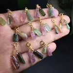 Unit One Piece Natural Double Watermelon Tourmaline Rough Gemstone Crystal Necklace Pendant With 925Silver Hook 3