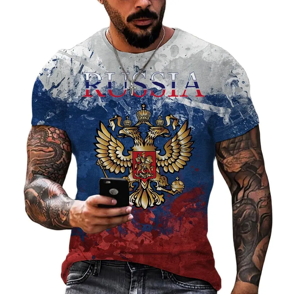 

Summer Fashion Russia Bear 3D Print Men's T-shirts Round Neck Russian Flag Short Sleeve Men's Clothing Streetwear Oversized Tops