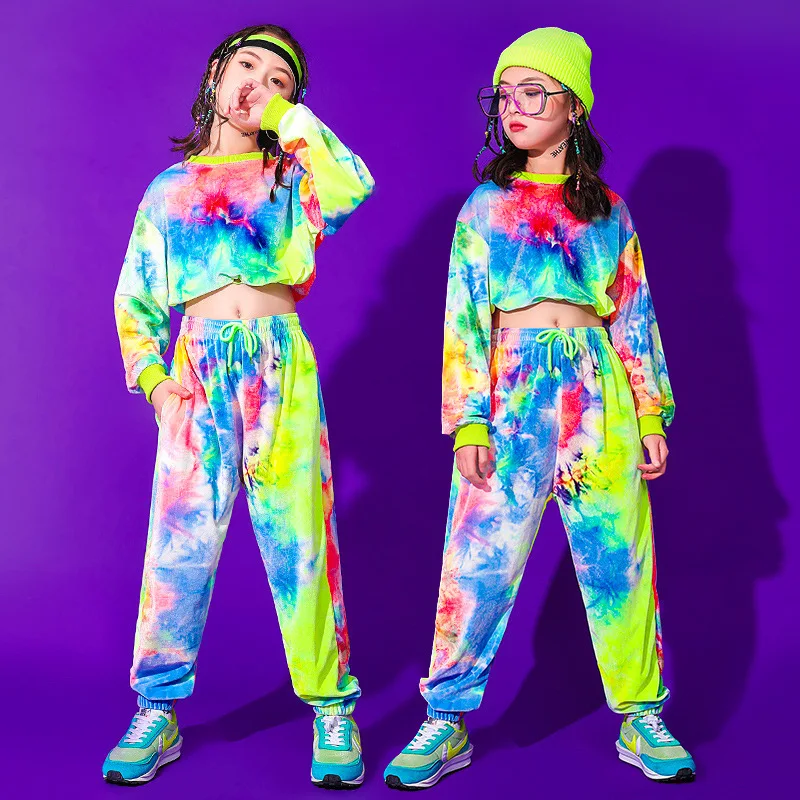 Costumes Ballroom Dancing Clothes Stage Outfits Kids Hip Hop Clothing Multicolor Sweatshirt Causal Pants For Girls Kids Jazz