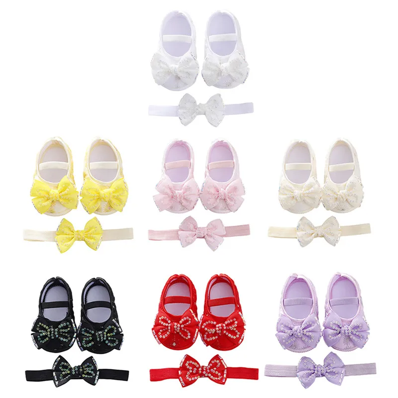 0-18months Baby Girls Princess Shoes Dress Walking Shoes And Headband for Newborn Girls Crib Set