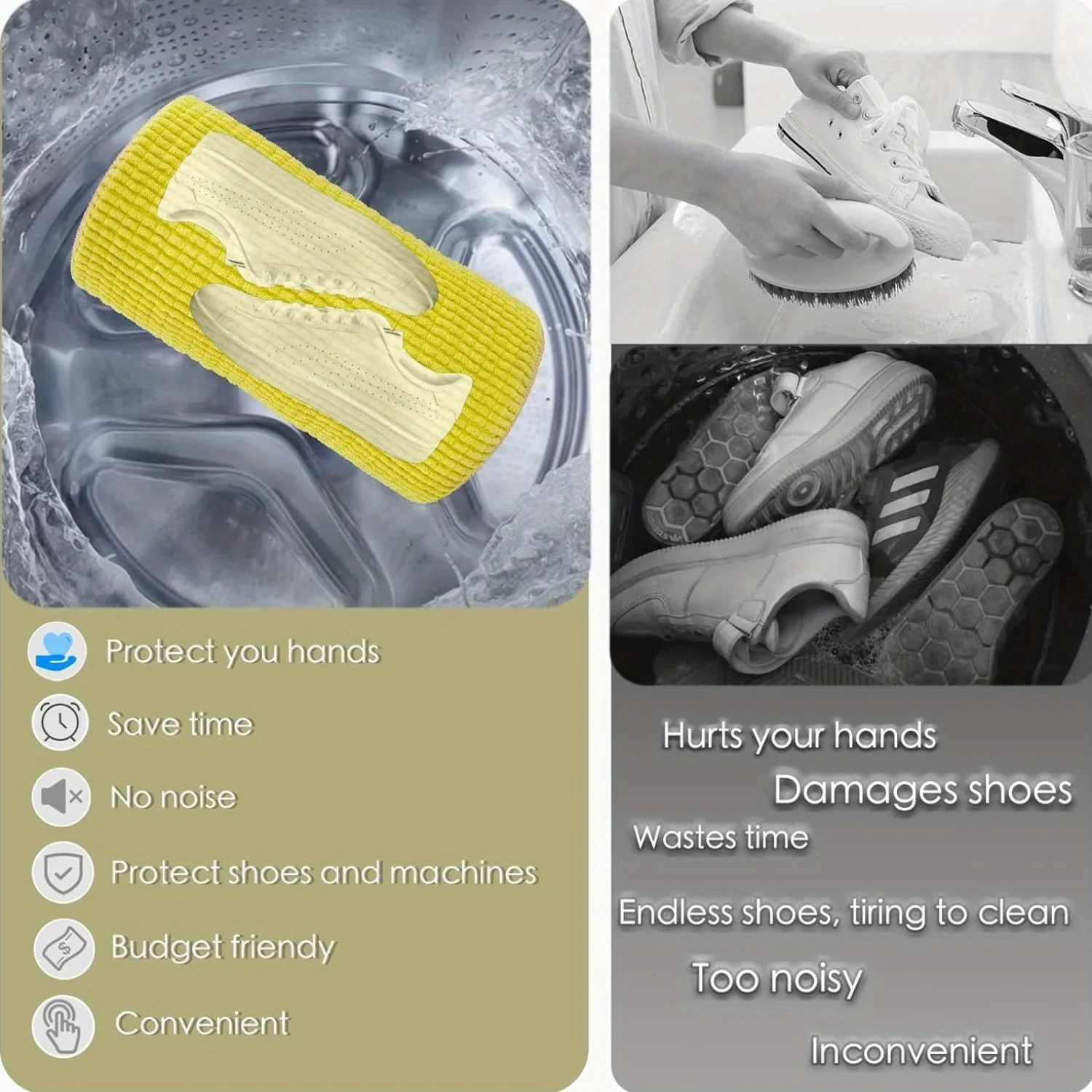 2 Stück Schuhwaschmaschinen-Taschen, Schuhwaschbeutel für Waschmaschine und Trockner, 360-Grad-Tiefenreinigung, wiederverwendbare Schuhreinigungsbeutel – Detail 4