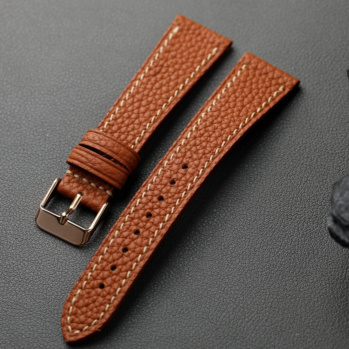 Luxurious Retro Soft Leather Strap in Elephant Grey and Glacier Blue
