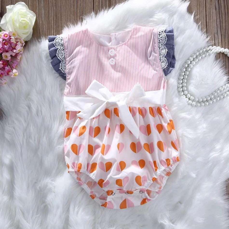 

Summer Baby Girls Romper Cotton Ruffles Sleeveless Infant Rompers High quality Striped Newborn Clothes