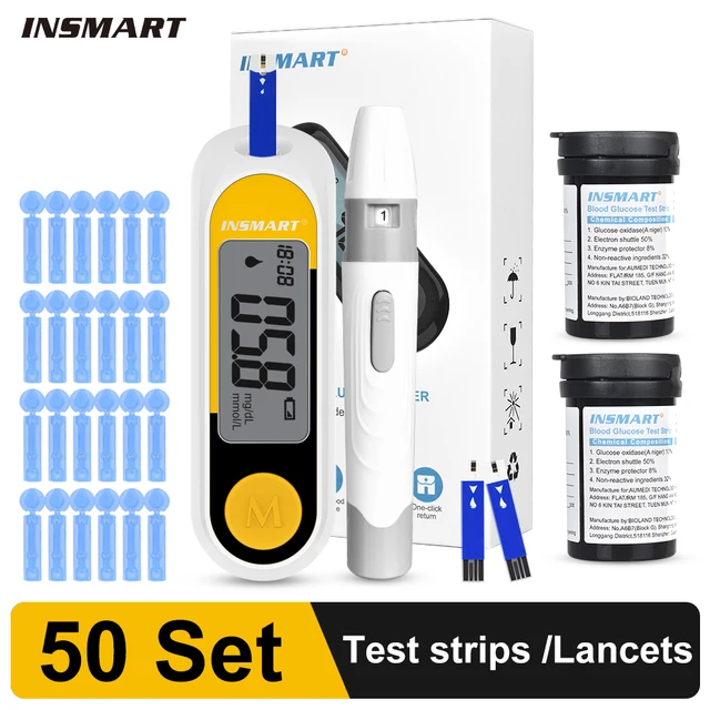 INSMART Blood Glucose Meter Glucometer Kit Code Free Diabetes Test 50pcs Strips With Lancets Medical Blood Sugar Mg/mmol