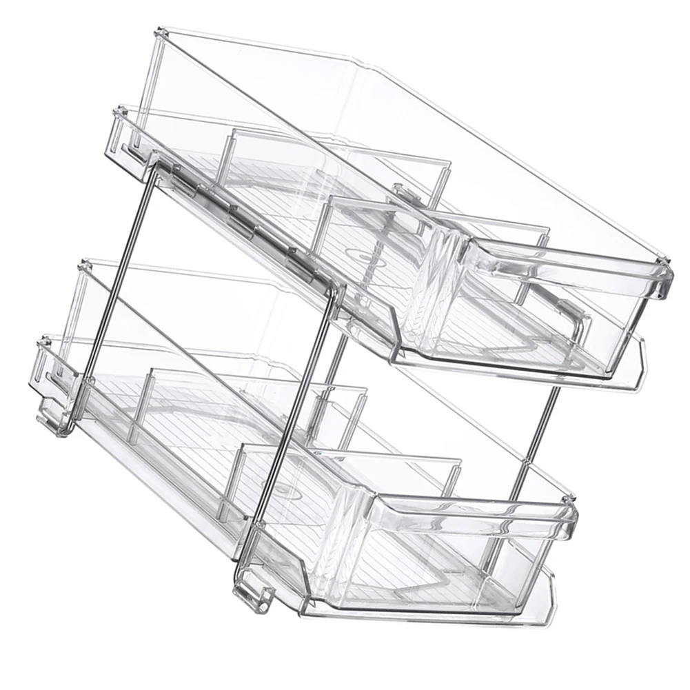2 Tier Pull-out Home Organizer with Handles and Dividers Clear Acrylic  Stackable Drawer Organizer Tray for Under Sink Office - AliExpress